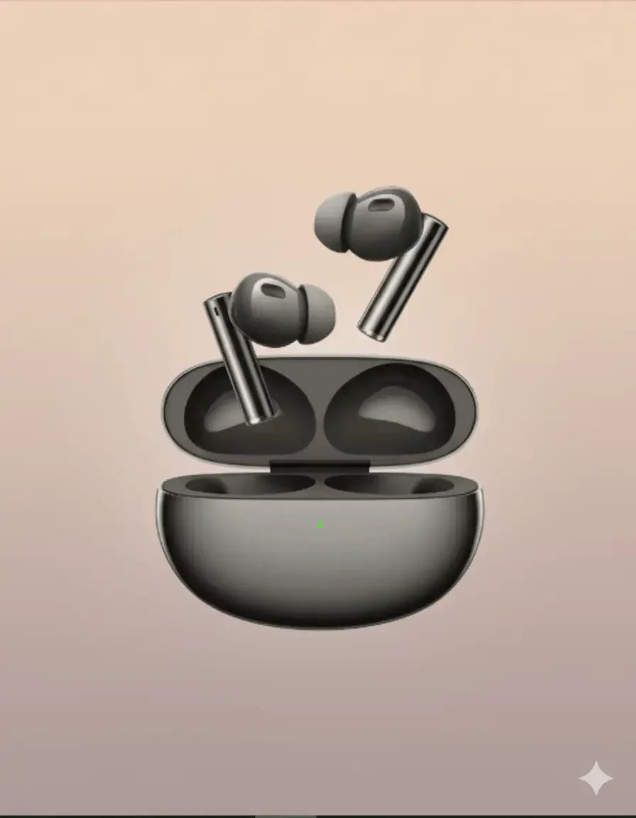Realme Buds Air 6 Pro wireless earbuds with charging case on gradient background