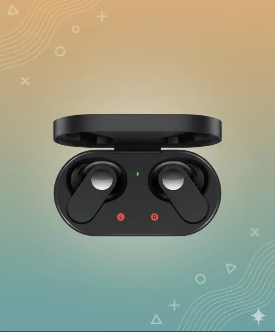 OnePlus Nord Buds wireless earbuds in open black charging case on gradient background