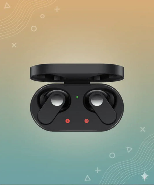 OnePlus Nord Buds wireless earbuds in open black charging case on gradient background